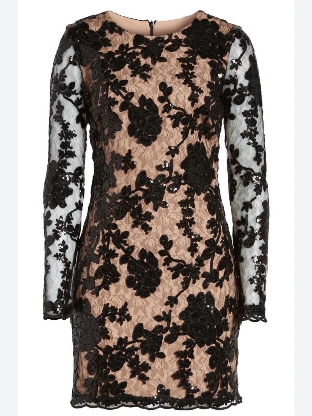 Dress the Population Grace Mini Dress, Black Lace Overlay